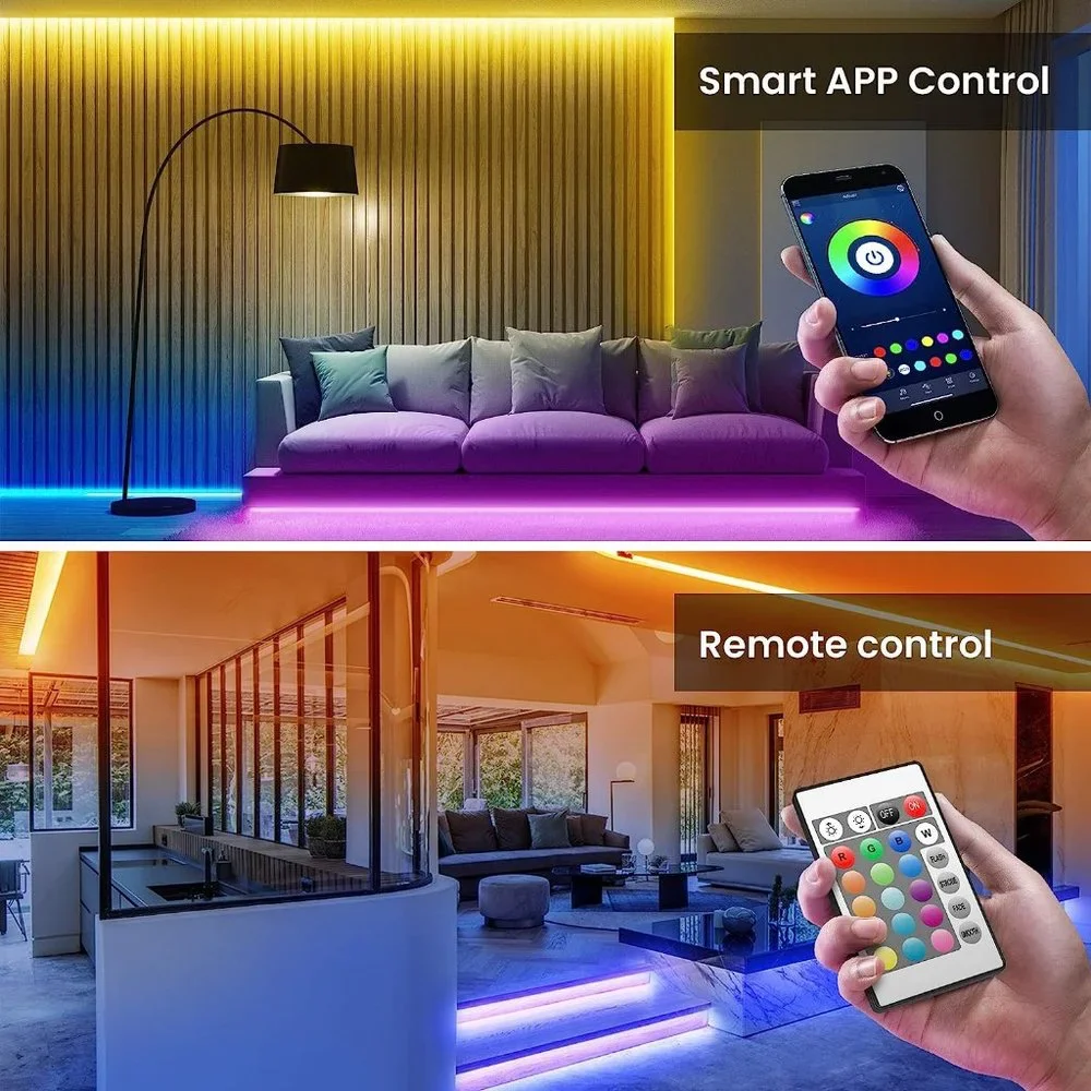 100ft Bluetooth App Remote Mic 50ftx2 Music Sync LED Strip Lights for Bedroom